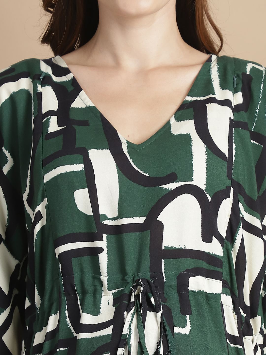 Green Geometric  Short Maternity Kaftan