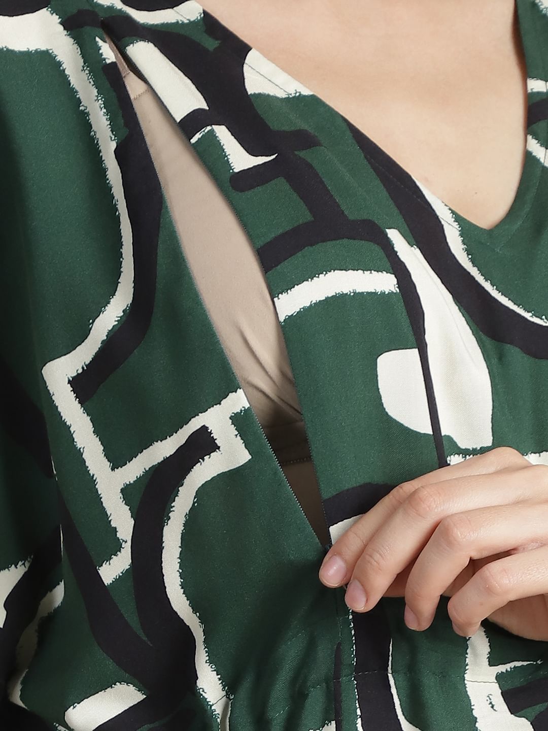 Green Geometric  Short Maternity Kaftan