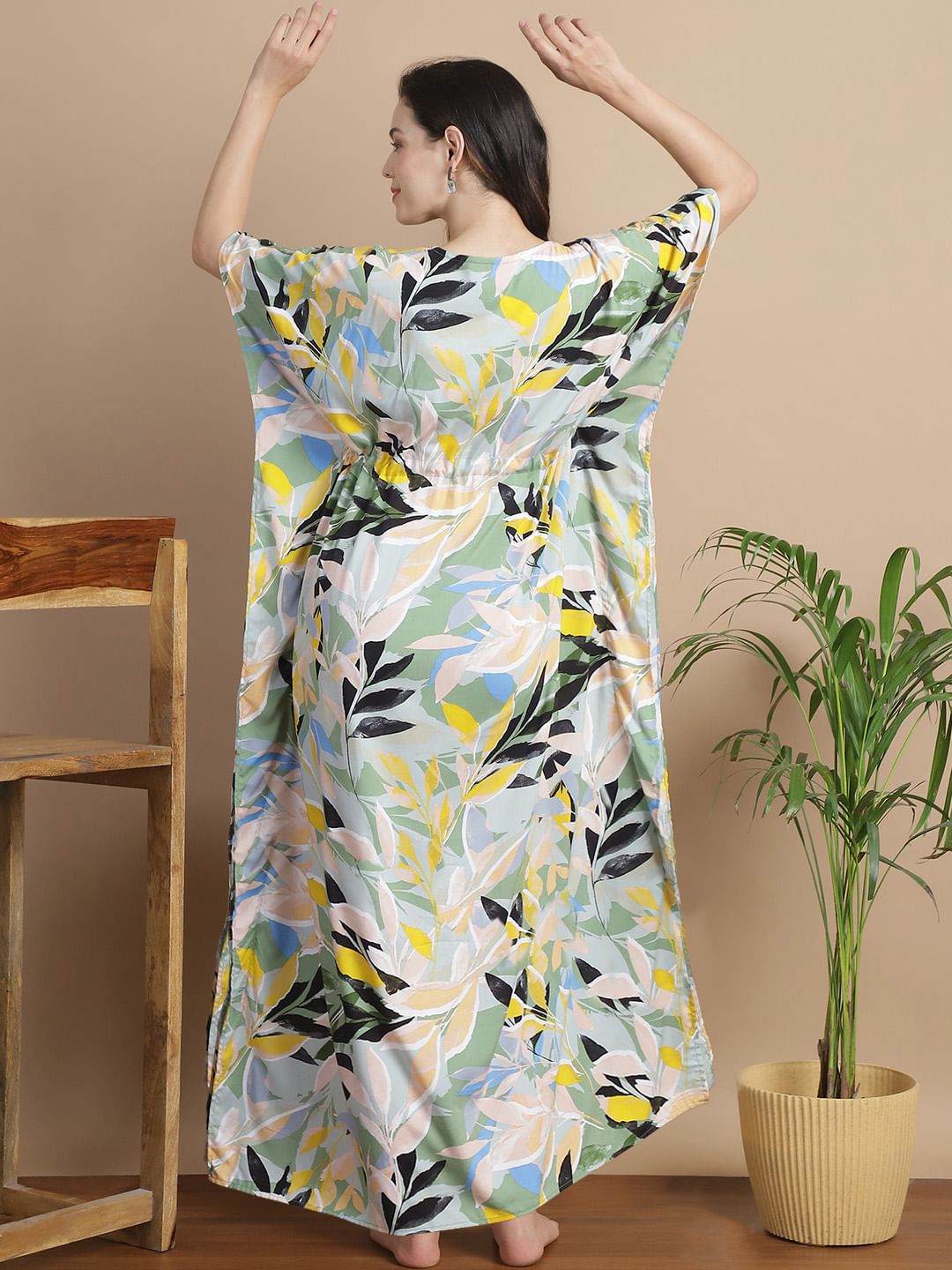 Sea Green Floral Rayon Maternity Kaftan