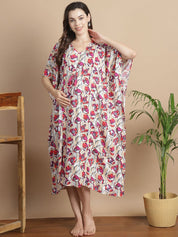 Beige Floral Short Maternity Kaftan