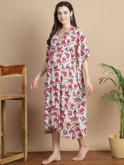 Beige Floral Short Maternity Kaftan
