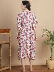 Beige Floral Short Maternity Kaftan