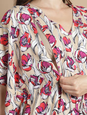 Beige Floral Short Maternity Kaftan