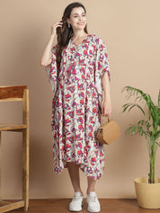 Beige Floral Short Maternity Kaftan