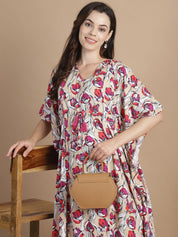 Beige Floral Short Maternity Kaftan