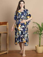 Navy Blue Floral Short Maternity Kaftan