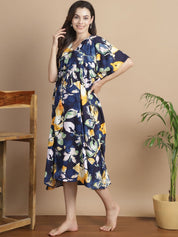 Navy Blue Floral Short Maternity Kaftan