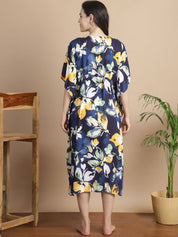 Navy Blue Floral Short Maternity Kaftan