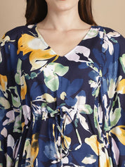 Navy Blue Floral Short Maternity Kaftan
