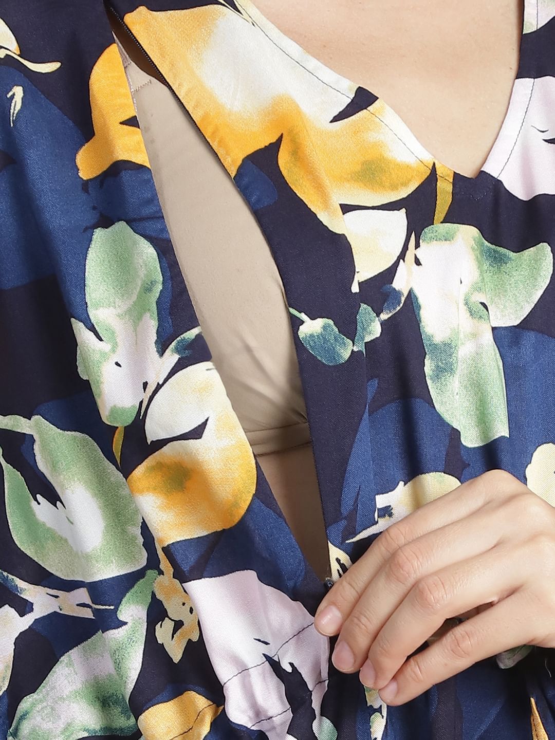 Navy Blue Floral Short Maternity Kaftan