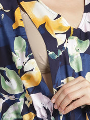 Navy Blue Floral Short Maternity Kaftan