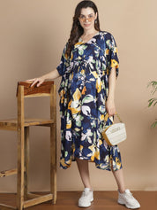Navy Blue Floral Short Maternity Kaftan