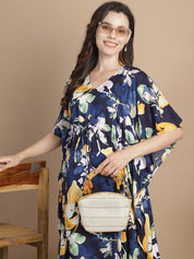 Navy Blue Floral Short Maternity Kaftan