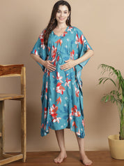 Sky Blue Floral Short Maternity Kaftan
