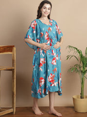 Sky Blue Floral Short Maternity Kaftan