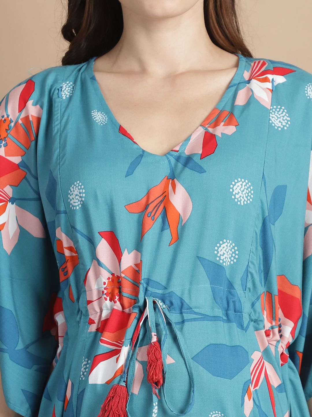 Sky Blue Floral Short Maternity Kaftan