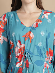 Sky Blue Floral Short Maternity Kaftan