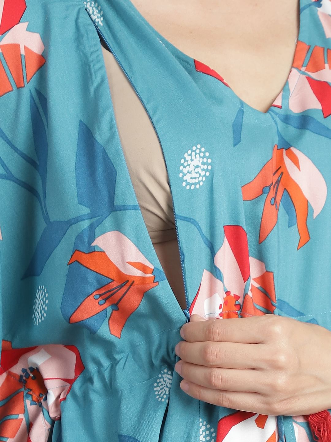 Sky Blue Floral Short Maternity Kaftan