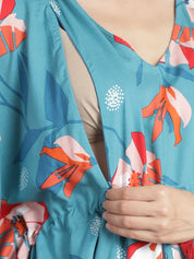 Sky Blue Floral Short Maternity Kaftan