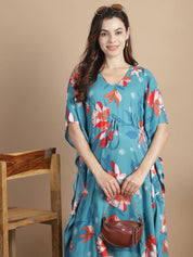 Sky Blue Floral Short Maternity Kaftan