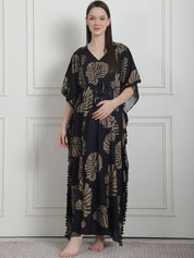 Floral Print Black Rayon Maternity Kaftan Nighty