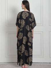 Floral Print Black Rayon Maternity Kaftan Nighty