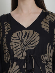 Floral Print Black Rayon Maternity Kaftan Nighty