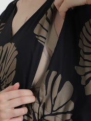 Floral Print Black Rayon Maternity Kaftan Nighty