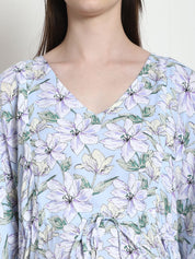 Floral Print Light Blue Rayon Maternity Kaftan