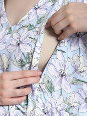 Floral Print Light Blue Rayon Maternity Kaftan