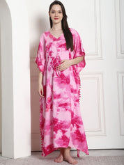 Tie & Dye Print Pink Rayon Maternity Kaftan