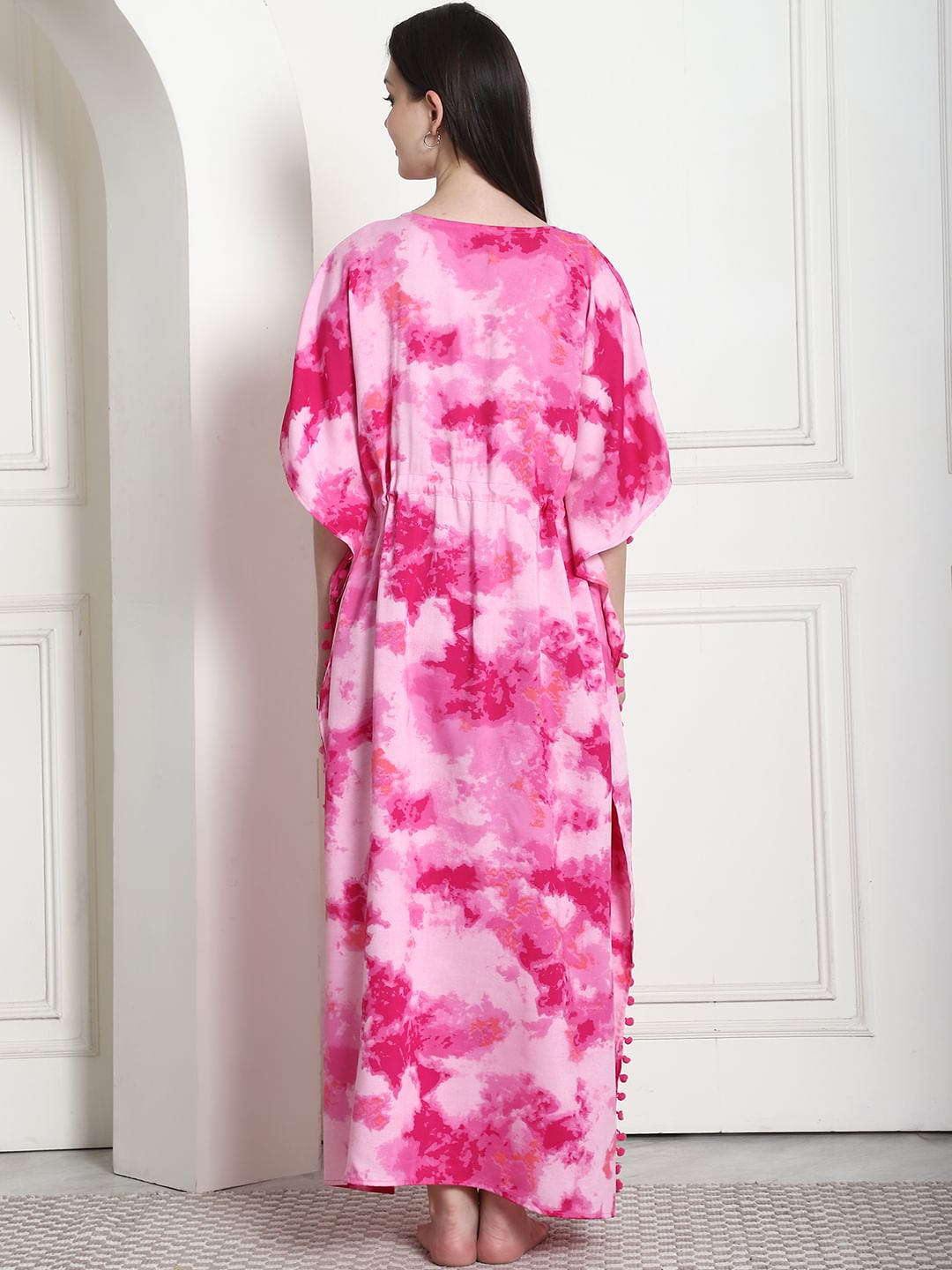 Tie & Dye Print Pink Rayon Maternity Kaftan