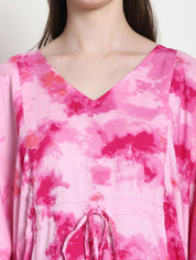 Tie & Dye Print Pink Rayon Maternity Kaftan