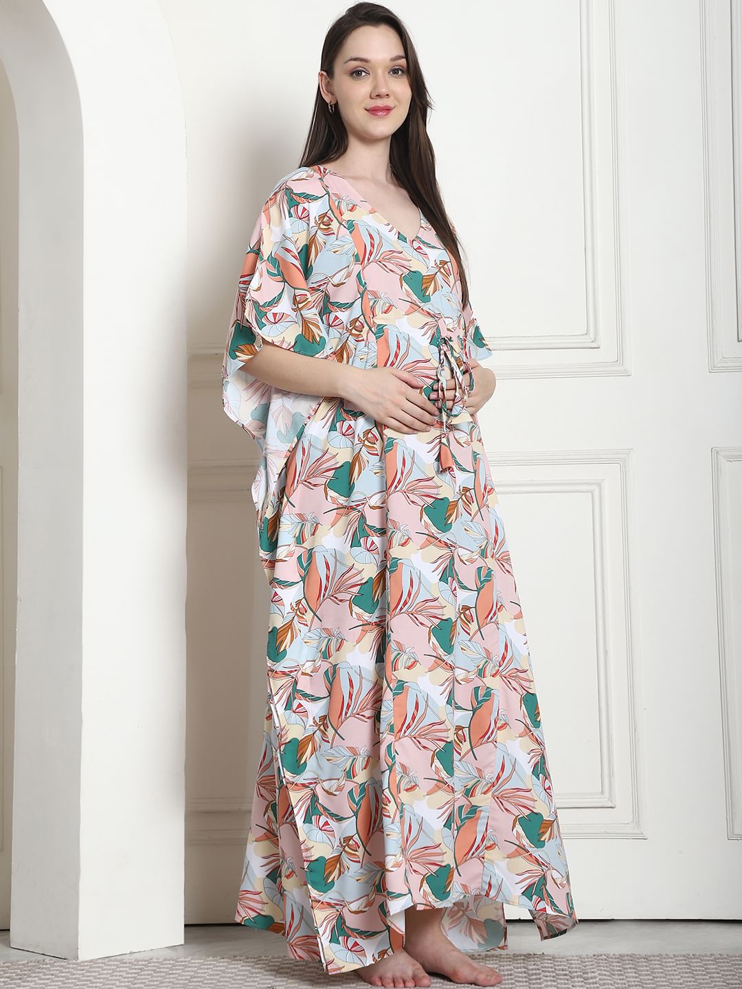 Floral Print Multi Rayon Maternity Kaftan