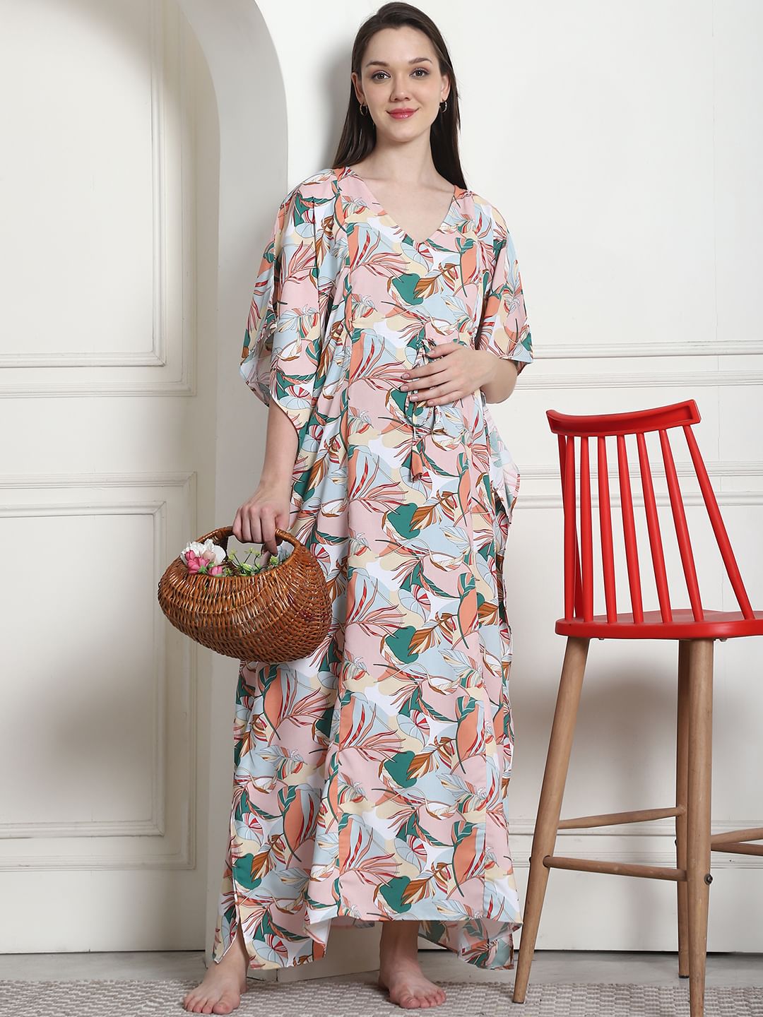 Floral Print Multi Rayon Maternity Kaftan