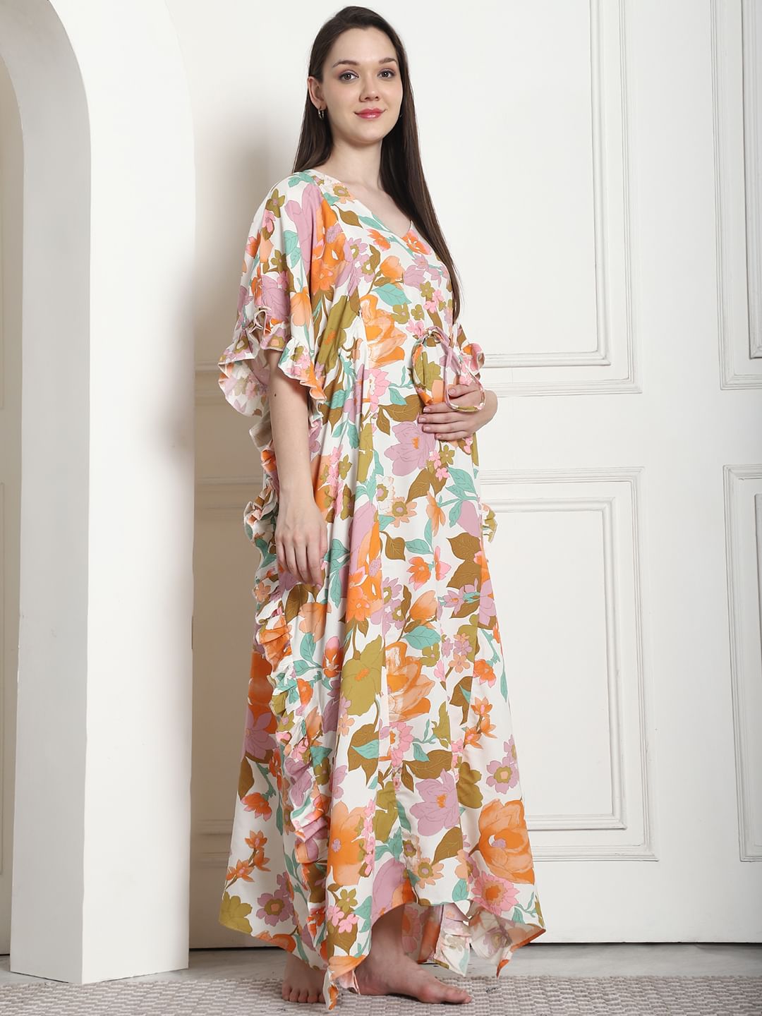 Floral Print Multi Rayon Maternity Kaftan
