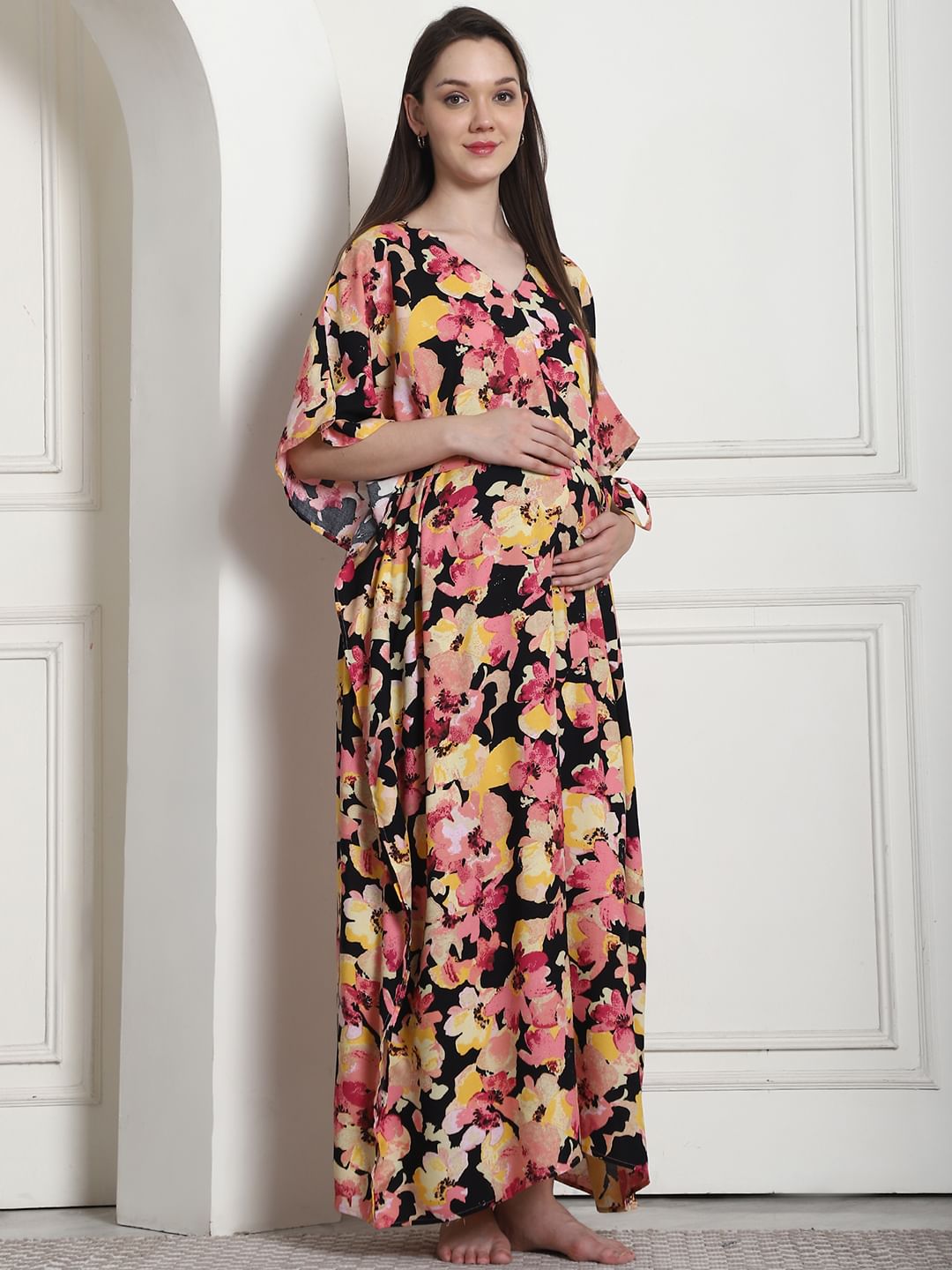 Floral Print Multi Rayon Maternity Kaftan