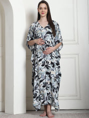 Floral Print Black Rayon Maternity Kaftan