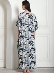 Floral Print Black Rayon Maternity Kaftan