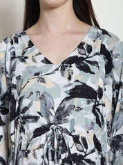 Floral Print Black Rayon Maternity Kaftan