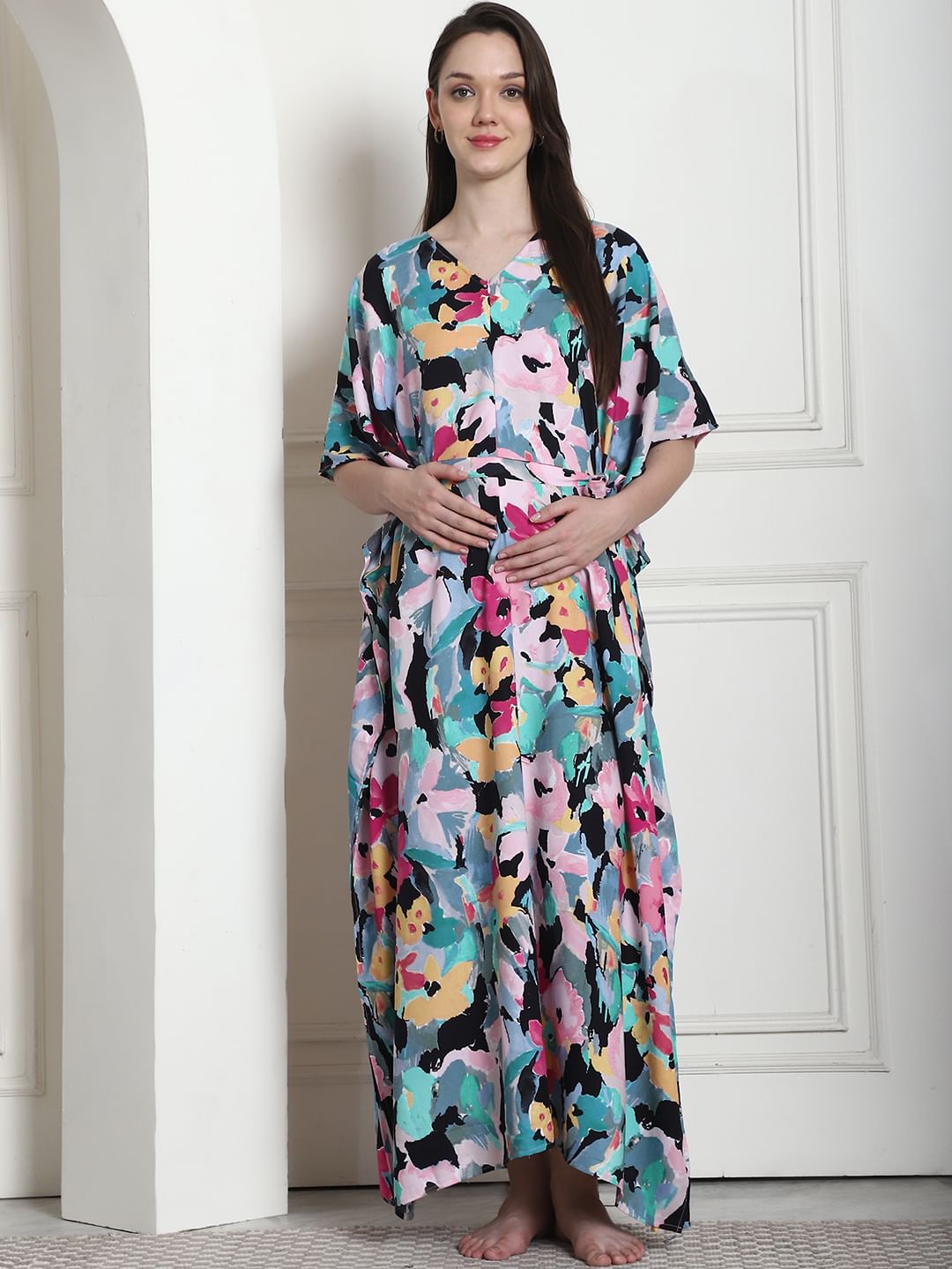 Floral Print Multi Rayon Maternity Kaftan
