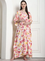 Floral Print Peach Rayon Maternity Kaftan