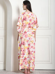 Floral Print Peach Rayon Maternity Kaftan