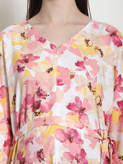 Floral Print Peach Rayon Maternity Kaftan
