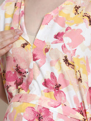 Floral Print Peach Rayon Maternity Kaftan