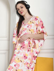 Floral Print Peach Rayon Maternity Kaftan