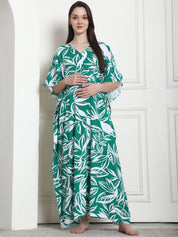 Floral Print Green Rayon Maternity Kaftan