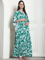 Floral Print Green Rayon Maternity Kaftan