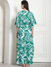 Floral Print Green Rayon Maternity Kaftan