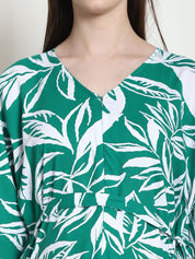 Floral Print Green Rayon Maternity Kaftan